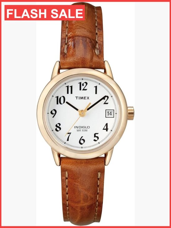 Gold-tone 25mm Quartz Analog Wrist Watch with Indiglo Backlight and Brown main image 5